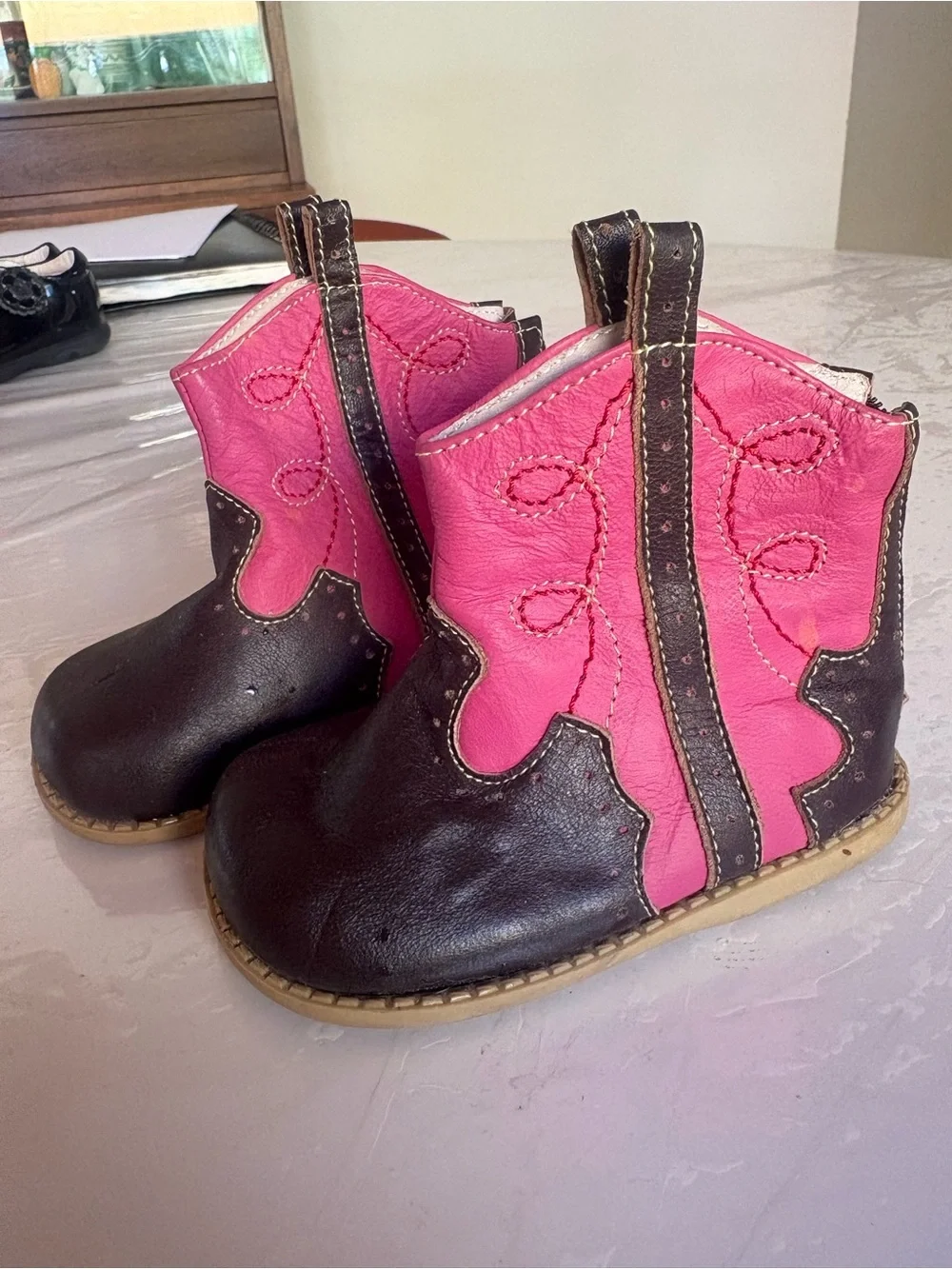 Leather Kids Pink and Black Western Booties - Stylish Toddler Shoes